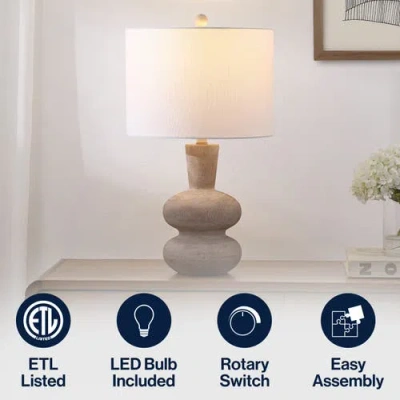 Jonathan Y Matheo 24" Modern Minimalist Sculptural Oak-grain Resin Led Table Lamp In Brown