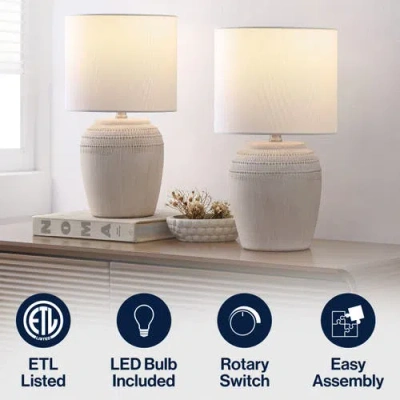 Jonathan Y Hugo 16.75" Traditional Rustic Reeded Ceramic Vase Led Table Lamp In Gray