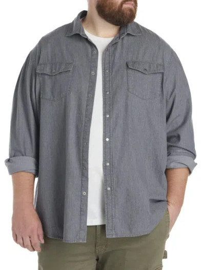 True Nation By Dxl Big & Tall Washed Denim Sport Shirt In Metallic