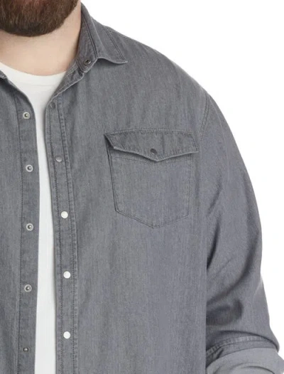 True Nation By Dxl Big & Tall Washed Denim Sport Shirt In Metallic