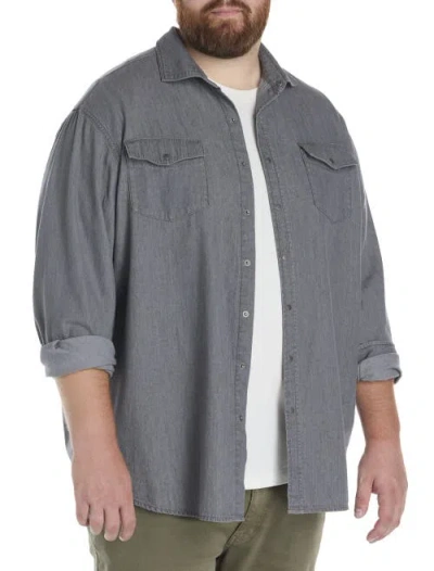 True Nation By Dxl Big & Tall Washed Denim Sport Shirt In Metallic