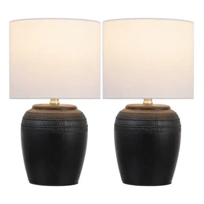 Jonathan Y Hugo 16.75" Traditional Rustic Reeded Ceramic Vase Led Table Lamp In Black