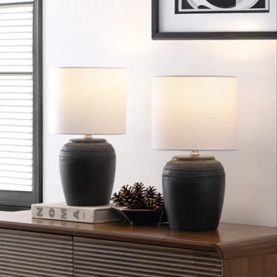 Jonathan Y Hugo 16.75" Traditional Rustic Reeded Ceramic Vase Led Table Lamp In Black