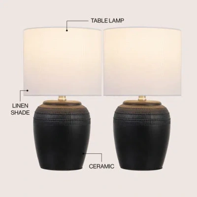 Jonathan Y Hugo 16.75" Traditional Rustic Reeded Ceramic Vase Led Table Lamp In Black