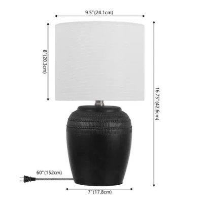 Jonathan Y Hugo 16.75" Traditional Rustic Reeded Ceramic Vase Led Table Lamp In Black