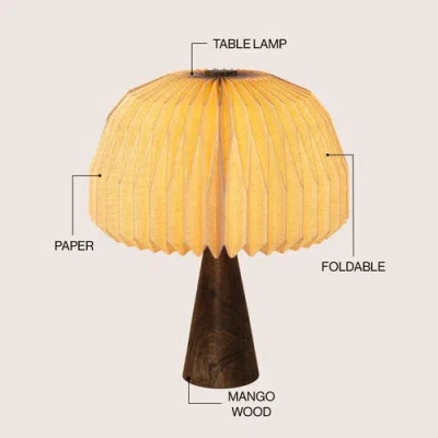 Jonathan Y Sylvie 16" Modern Minimalist Paper Pleated Shade Mushroom Accent Led Table Lamp In Brown