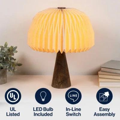 Jonathan Y Sylvie 16" Modern Minimalist Paper Pleated Shade Mushroom Accent Led Table Lamp In Brown