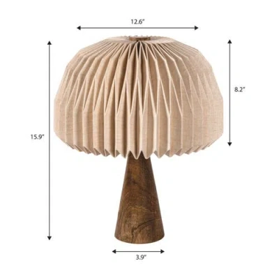Jonathan Y Sylvie 16" Modern Minimalist Paper Pleated Shade Mushroom Accent Led Table Lamp In Brown
