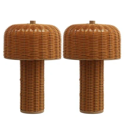 Jonathan Y 10" Indoor/outdoor Wicker Rechargeable/cordless Dimmable Led Table Lamp In Brown