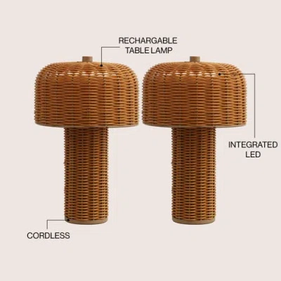 Jonathan Y 10" Indoor/outdoor Wicker Rechargeable/cordless Dimmable Led Table Lamp In Brown