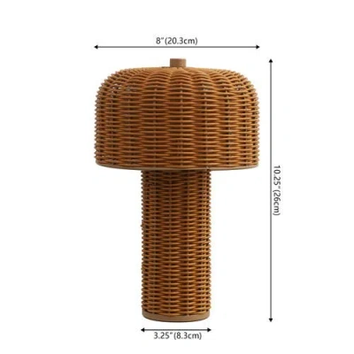 Jonathan Y 10" Indoor/outdoor Wicker Rechargeable/cordless Dimmable Led Table Lamp In Brown