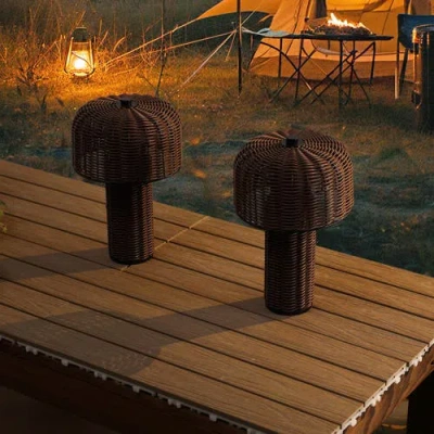 Jonathan Y 10" Indoor/outdoor Wicker Rechargeable/cordless Dimmable Led Table Lamp In Brown