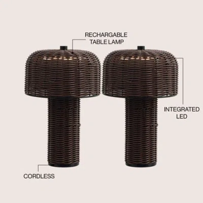Jonathan Y 10" Indoor/outdoor Wicker Rechargeable/cordless Dimmable Led Table Lamp In Brown