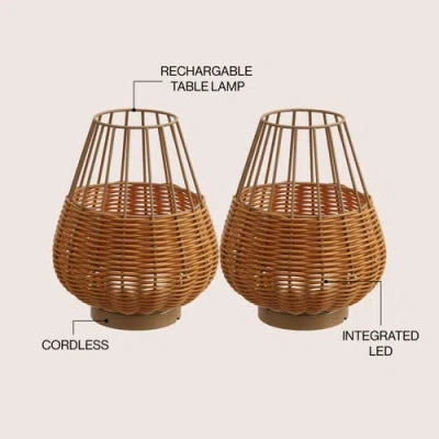 Jonathan Y 10" Indoor/outdoor Rechargeable/cordless Dimmable Led Table Lamp In Brown