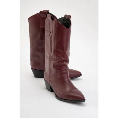 Forever & Always Shoes Teodora Leather Block Heel Boot In Burgundy