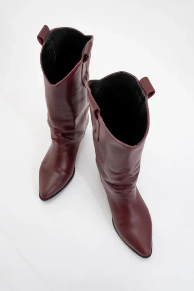 Forever & Always Shoes Teodora Leather Block Heel Boot In Burgundy