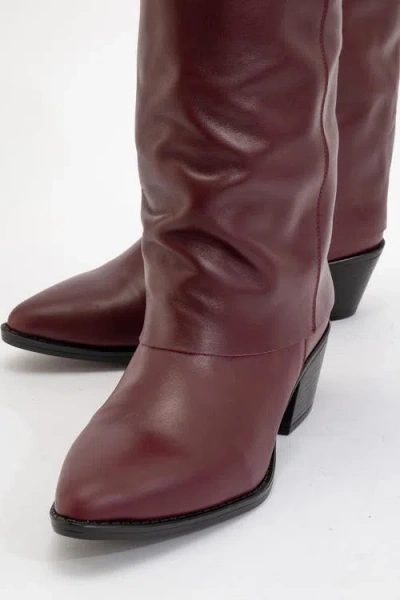 Forever & Always Shoes Teodora Leather Block Heel Boot In Burgundy