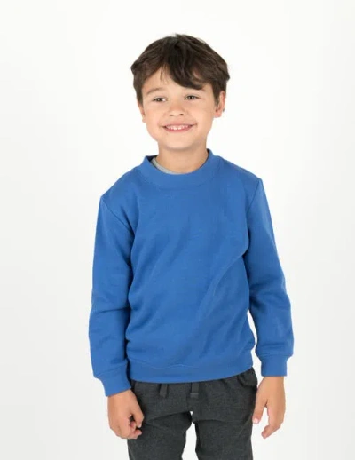 Leveret Kids Pullover Sweatshirt, Long Sleeve, Solid Colors In Blue
