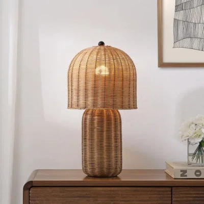 Jonathan Y Minna 22.5" Modern Coastal Woven Rattan Arched Led Table Lamp In Neutral