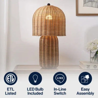 Jonathan Y Minna 22.5" Modern Coastal Woven Rattan Arched Led Table Lamp In Neutral