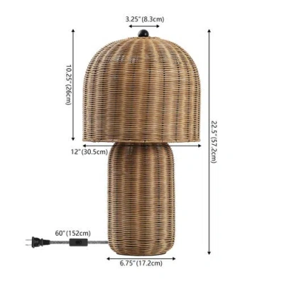 Jonathan Y Minna 22.5" Modern Coastal Woven Rattan Arched Led Table Lamp In Neutral