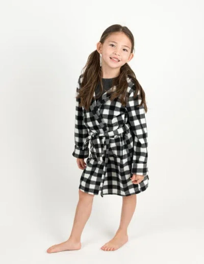 Leveret Kids Printed Fleece Hooded Robe In Black