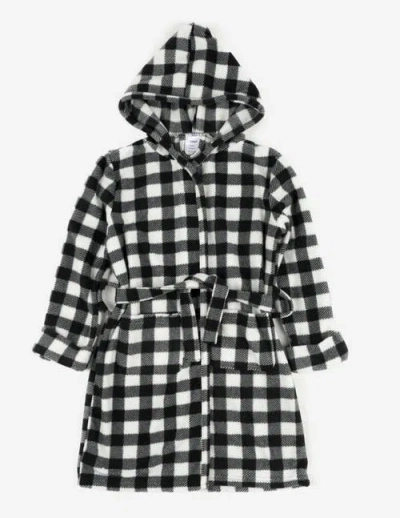 Leveret Kids Printed Fleece Hooded Robe In Black