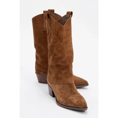 Forever & Always Shoes Teodora Leather Block Heel Boot In Animal Print