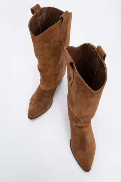 Forever & Always Shoes Teodora Leather Block Heel Boot In Animal Print