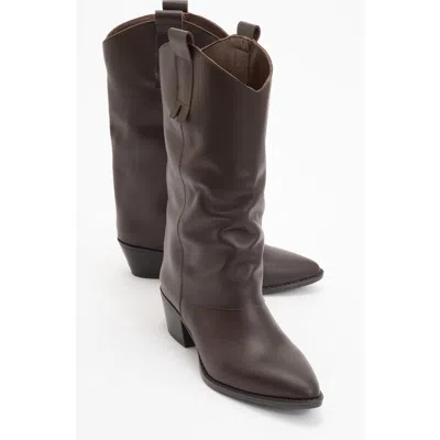 Forever & Always Shoes Teodora Leather Block Heel Boot In Brown