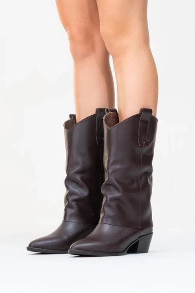 Forever & Always Shoes Teodora Leather Block Heel Boot In Brown