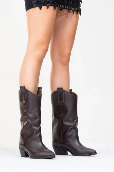 Forever & Always Shoes Teodora Leather Block Heel Boot In Brown