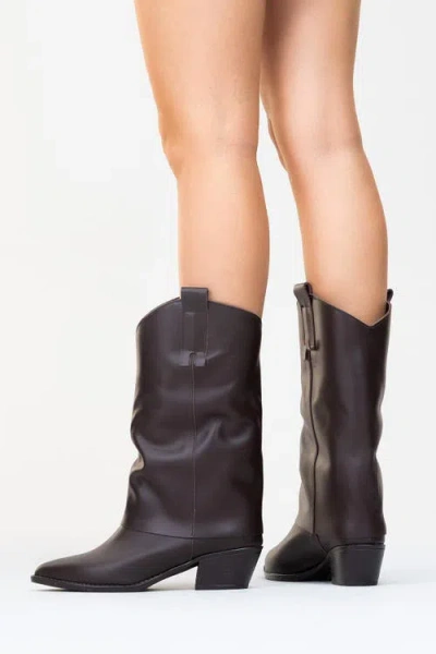 Forever & Always Shoes Teodora Leather Block Heel Boot In Brown