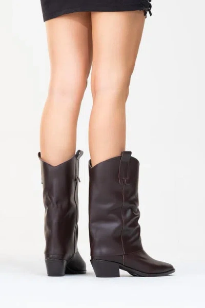 Forever & Always Shoes Teodora Leather Block Heel Boot In Brown