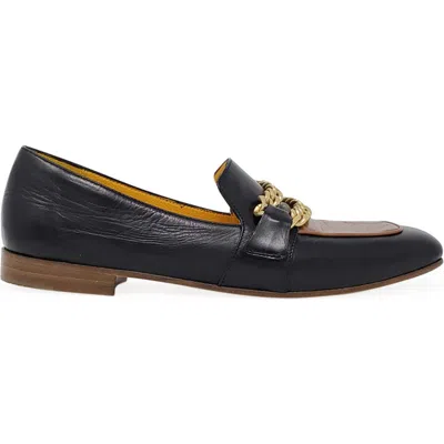 Madison Maison Leather Flat Loafer With Chain In Black