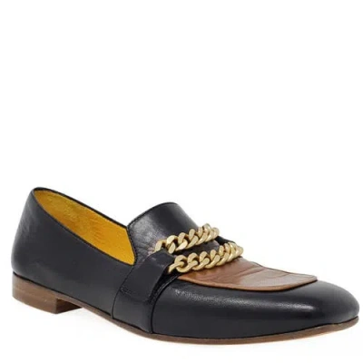 Madison Maison Leather Flat Loafer With Chain In Black