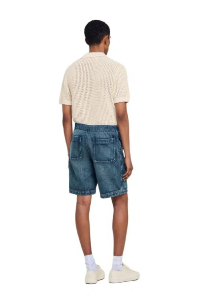 Sandro Elasticated Denim Shorts In Blue
