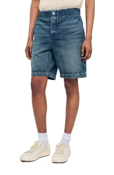 Sandro Elasticated Denim Shorts In Blue