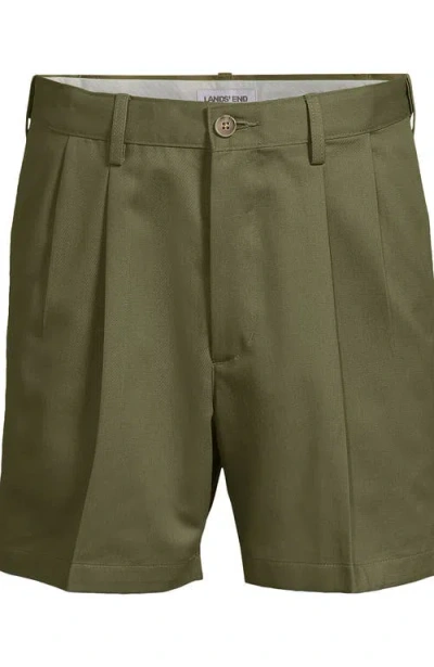 Lands' End Comfort Waist Pleated 6" No Iron Chino Shorts In Green