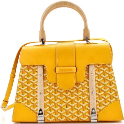Pre-owned Goyard  Goyard Saigon Top Handle Bag Coated Canvas With Leather Mm In Yellow