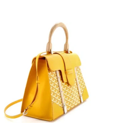 Pre-owned Goyard  Goyard Saigon Top Handle Bag Coated Canvas With Leather Mm In Yellow