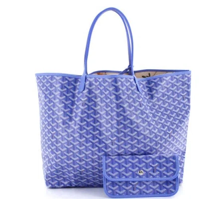 Pre-owned Goyard  Goyard Saint Louis Reversible Tote Coated Canvas And Printed Canvas Gm In Blue