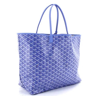 Pre-owned Goyard  Goyard Saint Louis Reversible Tote Coated Canvas And Printed Canvas Gm In Blue