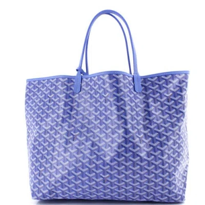 Pre-owned Goyard  Goyard Saint Louis Reversible Tote Coated Canvas And Printed Canvas Gm In Blue