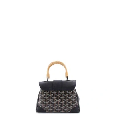 Pre-owned Goyard  Goyard Saigon Top Handle Bag Coated Canvas With Leather Mini In Black