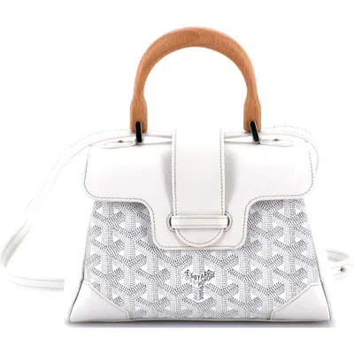 Pre-owned Goyard  Goyard Saigon Top Handle Bag Coated Canvas With Leather Mini In White