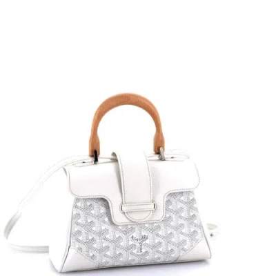 Pre-owned Goyard  Goyard Saigon Top Handle Bag Coated Canvas With Leather Mini In White