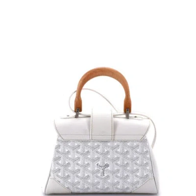 Pre-owned Goyard  Goyard Saigon Top Handle Bag Coated Canvas With Leather Mini In White
