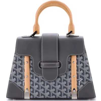 Pre-owned Goyard  Goyard Saigon Top Handle Bag Coated Canvas With Leather Pm In Gray