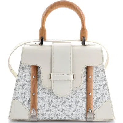 Pre-owned Goyard  Goyard Saigon Top Handle Bag Coated Canvas With Leather Pm In White